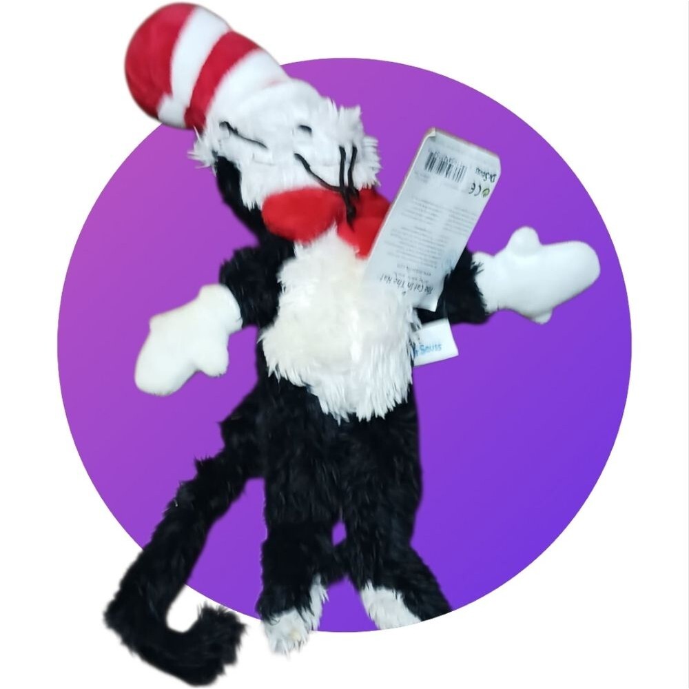 Dr Seuss Cat in the Hat Plush Toy Black & White 13" L X 8" W